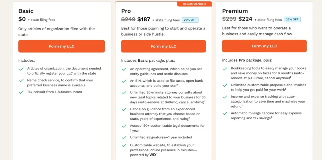 LegalZoom Pricing Options